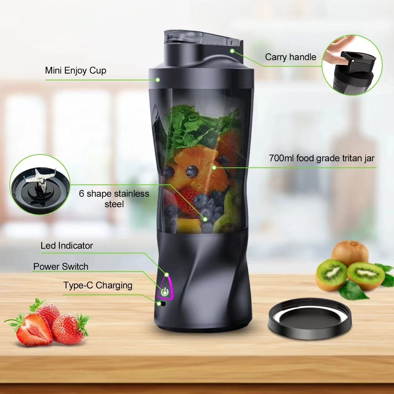 휴대용 전기 주서기 700ML USB 충전식 다기능 믹 - Portable Blender Usb Rechargeable 리뷰 및 가격